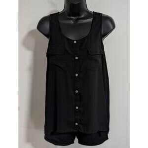 Forever 21 Black Button Down Sleeveless Blouse Tank Top Medium